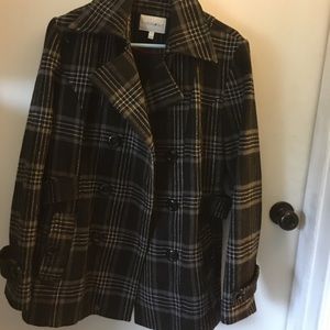 Black plaid pea coat